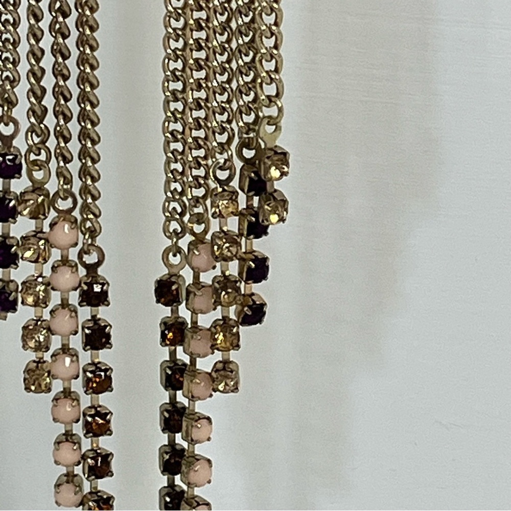 Vintage Gold Tone and Multicolor Crystal Dangle Earrings - Picture 6 of 11